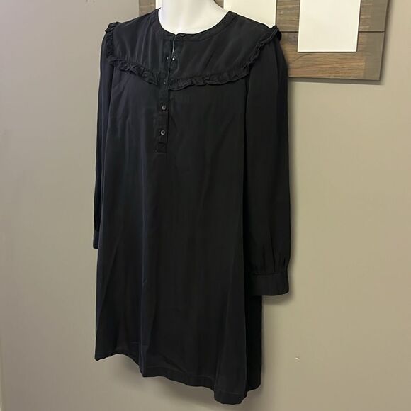 Old Navy Rustic Faded Black Ruffled Pullover Button Crew Neck Shirt Dress-Large - Picture 3 of 16